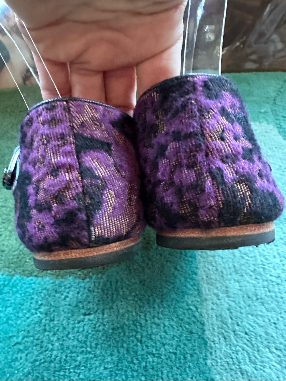 SOLD!! Fluevog Softly Pirouette purple floral wool silver buckle MJ flat- 7 - Picture 8 of 16